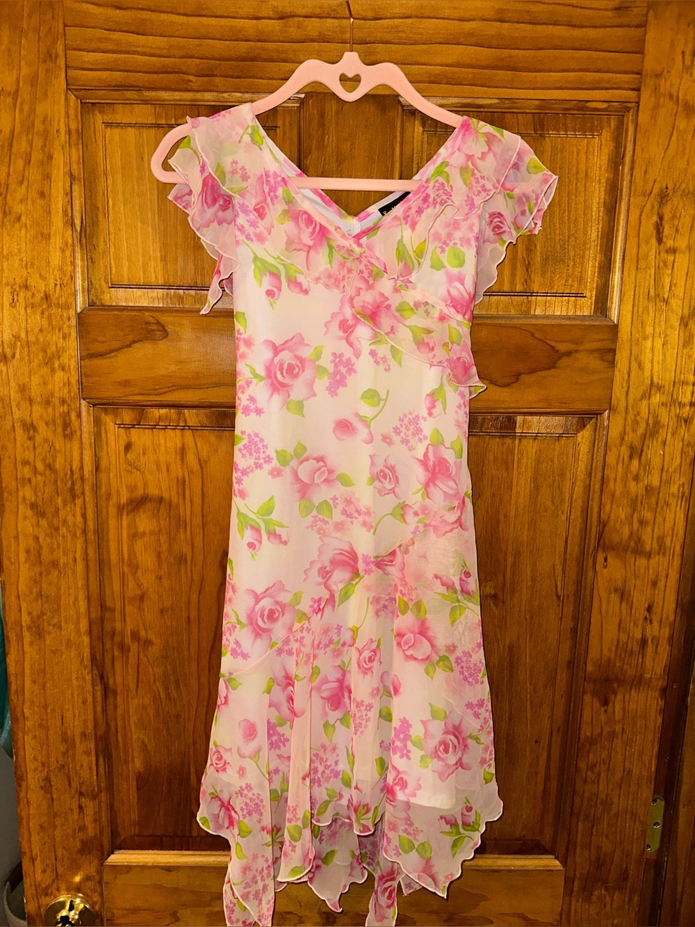 Floral Fairy Pink Ruffle Chiffon Formal Dress